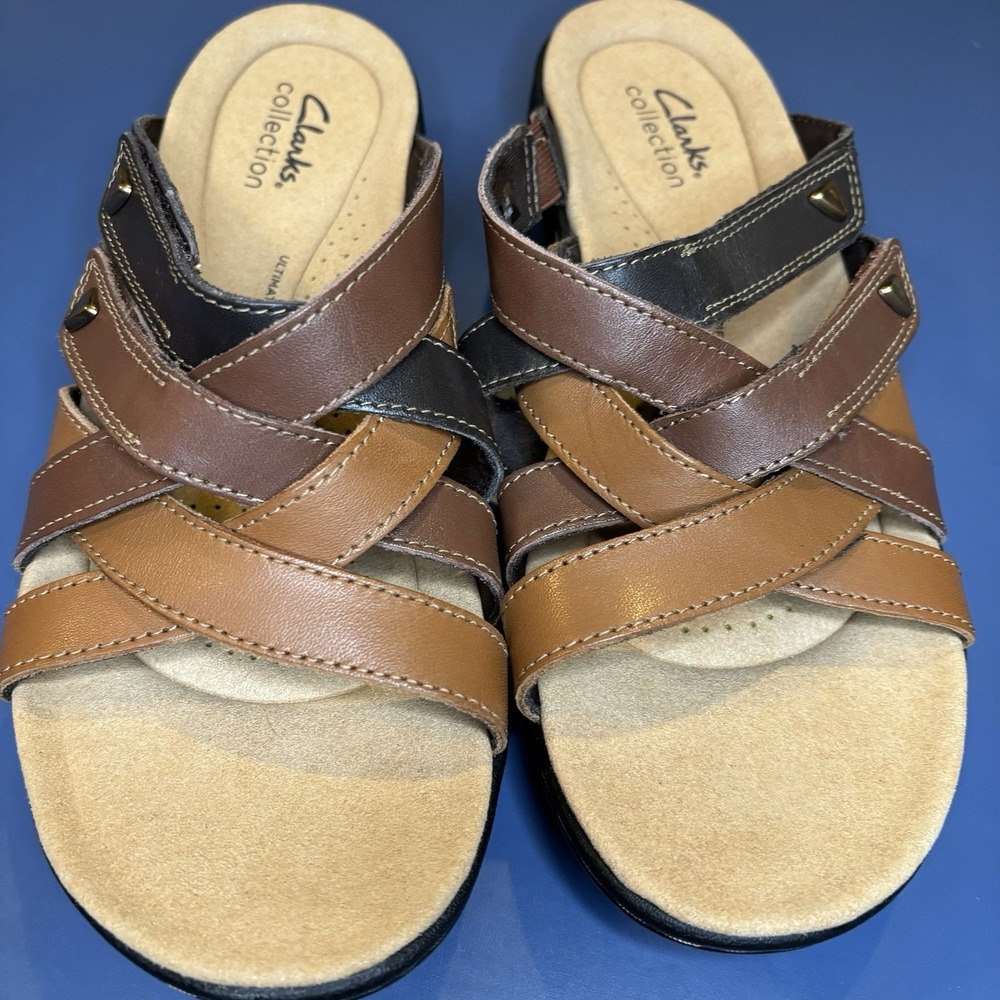 Clarks Womens Laurieann Bali Sandals Size 8‎ Medium Brown Slip On Comfort Shoes